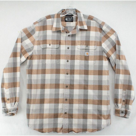 Carhartt Heavy Flannel Shirt Mens L Tall Loose Fit Plaid Heavy Cotton Ranch Wear - Picture 1 of 7